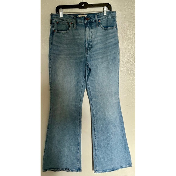 Madewell Denim - Madewell‎ High Rise Flare Jeans Light Wash Distressed Raw Hem Size 30